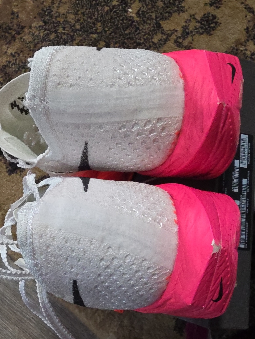 Nike Women's White Flyknit Running Shoes with Neon Pink Gradient Midsole - Picture 3 of 8